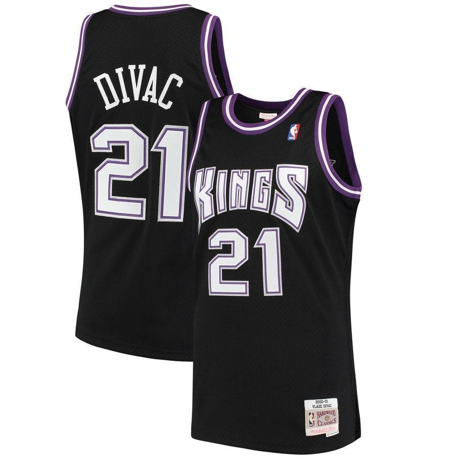 Men's Mitchell & Ness Vlade Divac Black Sacramento Kings  Hardwood Classics Swingman Jersey
