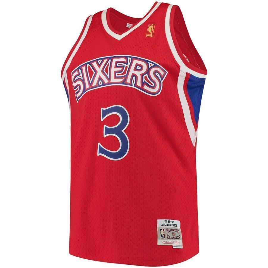 Men's Mitchell & Ness Allen Iverson Red Philadelphia 7ers 7 Hardwood Classics Swingman Jersey  Red