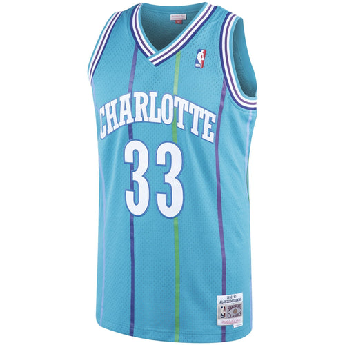 Men's Mitchell & Ness Alonzo Mourning Teal Charlotte Hornets  Hardwood Classics Swingman Jersey  Aqua