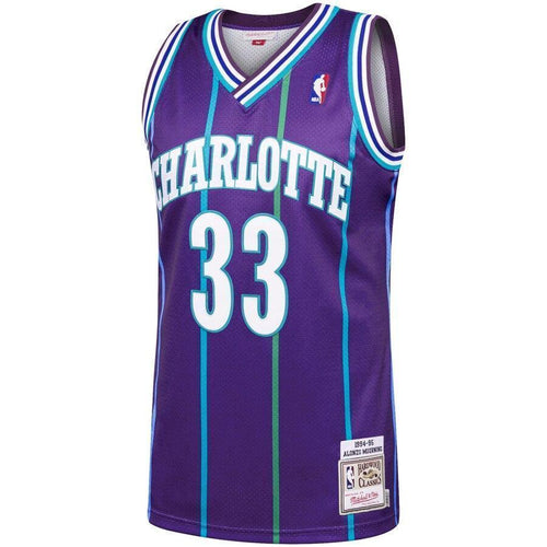 Men's Mitchell & Ness Alonzo Mourning Purple Charlotte Hornets  Hardwood Classics Authentic Jersey  Purple