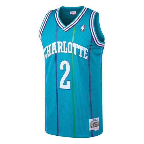 Men's Mitchell & Ness Larry Johnson Teal Charlotte Hornets  Hardwood Classics Swingman Jersey  Aqua