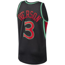 Load image into Gallery viewer, Men&#39;s Mitchell &amp; Ness Allen Iverson Black Philadelphia 7ers Hardwood Classics Christmas Swingan Collection Jersey  Black
